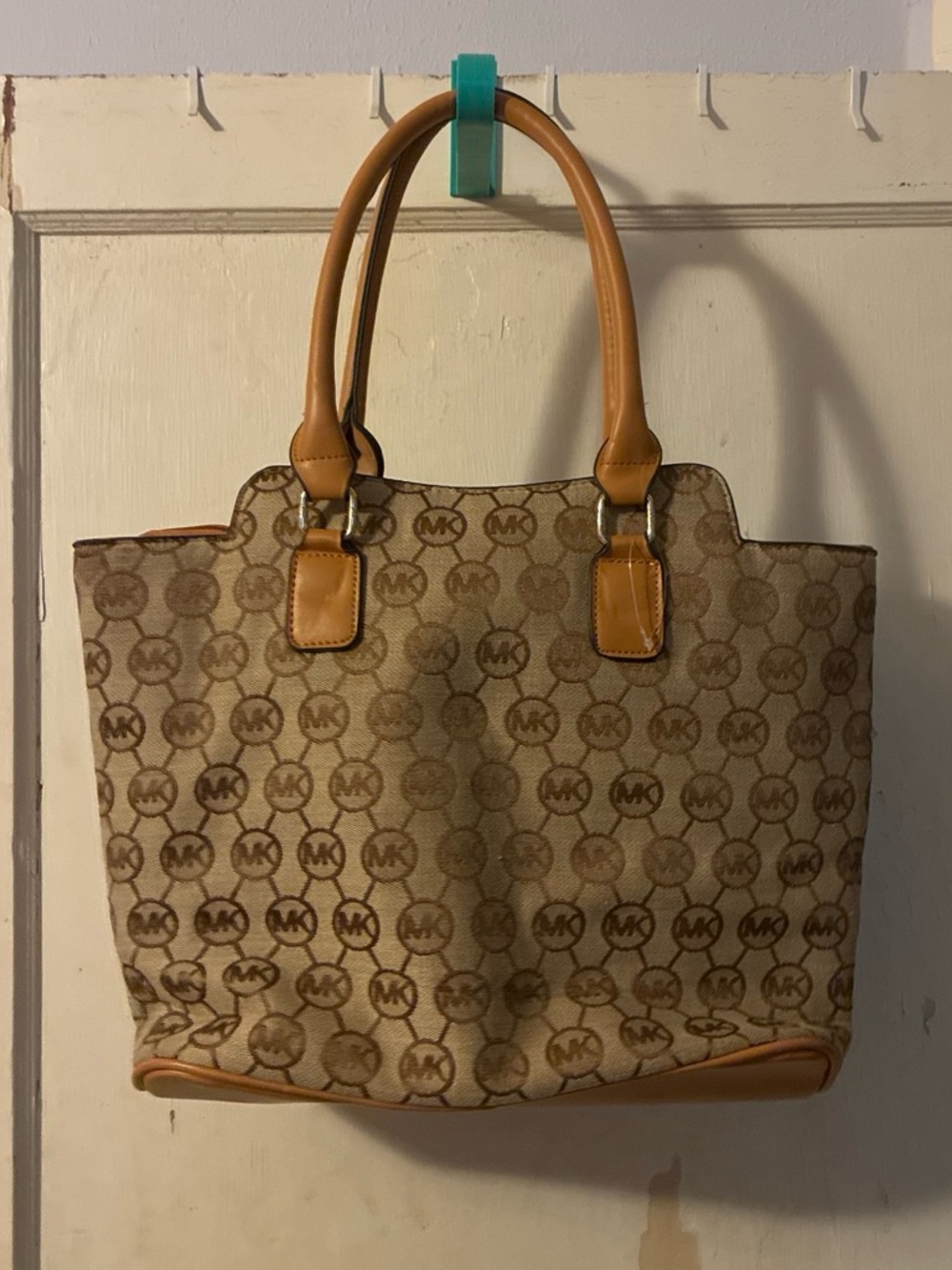 Michael Kors Beige & Tan MK Monogram Tote